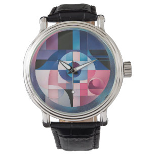 Montre Symétrie céleste : formes géométriques bleues et r