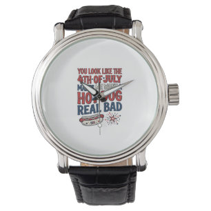 Montre T-shirt patriotique drôle de hot dog du 4 juillet