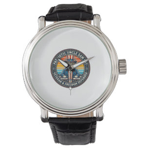 Montre T-Shirt Rétro Crépuscule Chat Oncle Sam Patriotiqu