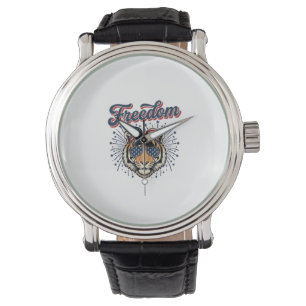 Montre T-shirt vintage gravure Freedom Tiger patriotique_