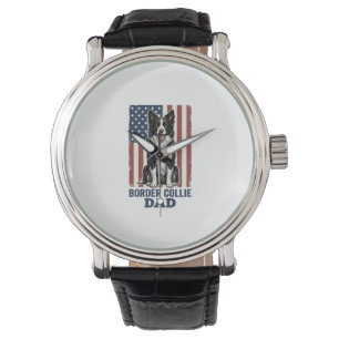 Montre T-shirt vintage patriotique pour papa Border Colli