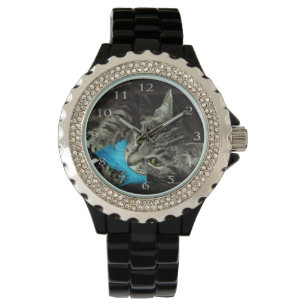 Montre Tabby Cat avec plume par Shirley Taylor