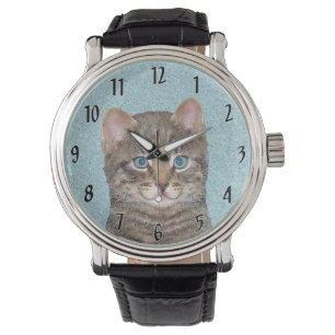 Montre Tabby Gris Peinture Chat - Cute Original Art Chat