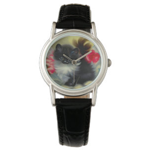 Montre Tableau vintage de chaton noir et blanc