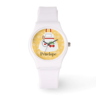 Montre Tablier jaune mignon personnalisé de cuisine