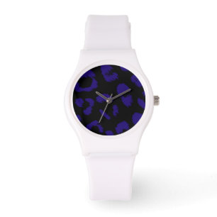 Montre Taches de léopard noir et bleu foncé