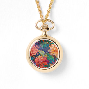 Montre Tapisserie florale Dahlia colorée