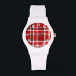 Montre Tartan blanc rouge<br><div class="desc">Ce motif en plaid rouge et blanc a un motif à carreaux / tartan extensible qui est légèrement texturé. C'est un motif clair,  élégant et élégant.</div>