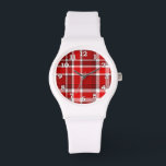 Montre Tartan blanc rouge<br><div class="desc">Ce motif en plaid rouge et blanc a un motif à carreaux / tartan extensible qui est légèrement texturé. C'est un motif clair, élégant et élégant.</div>