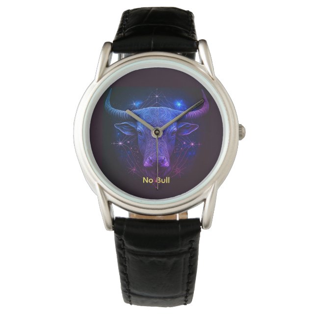 Montre Taurus moderne bleu étoilé "No Bull" (devant)