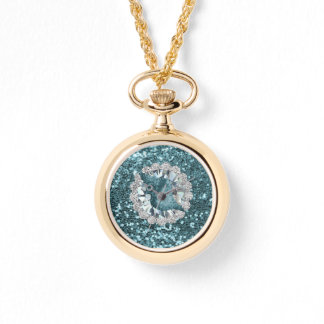 Montre Teal Faux Paillettes & Coquillage