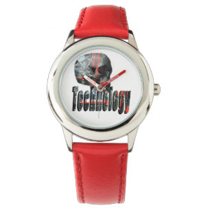 Montre Technologie Skull & Logo Kids Red Leather Watch