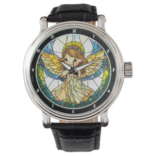 Montre Teintes Célestes" - Ange de Verre Coloré sur Mur