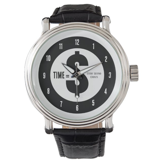Montre Temps = $ Chaque seconde compte Noir et Blanc (devant)