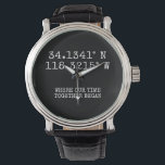 Montre Temps passé ensemble Coordonnées GPS personnalisée<br><div class="desc">Coordonnées GPS montre personnalisée de Ricaso - changer le texte pour répondre à vos besoins. Vous pouvez trouver vos coordonnées GPS personnalisées en recherchant en ligne, si possible il est préférable de copier et coller le résultat. Une façon parfaite de marquer votre temps passé ensemble et de rappeler où tout...</div>