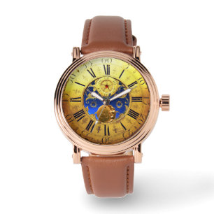 Montre TEMPS, Sun, lune et étoiles ANTIQUES, jaune bleu