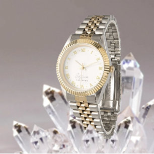 Montre Tendance Beige élégant Monogramme Or Nom
