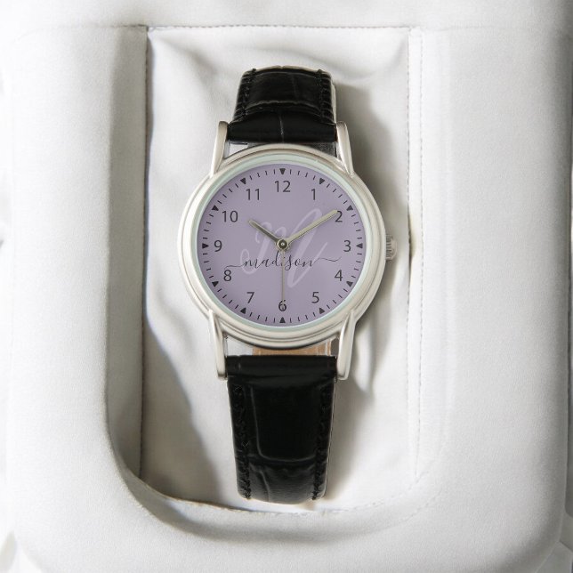 Montre Tendance violet élégant Monogramme initial et nom (Créateur téléchargé)