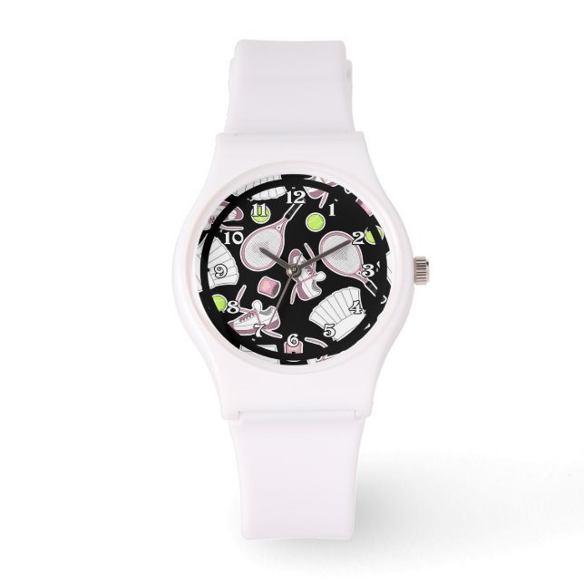 Montre Tennis Love Motif rose et noir (Recto)