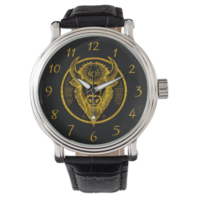 Montre Tête de bison gravée en conception circulaire (devant)