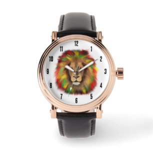 Montre Tête de lion rasta rouge jaune vert dessin Jamaïqu