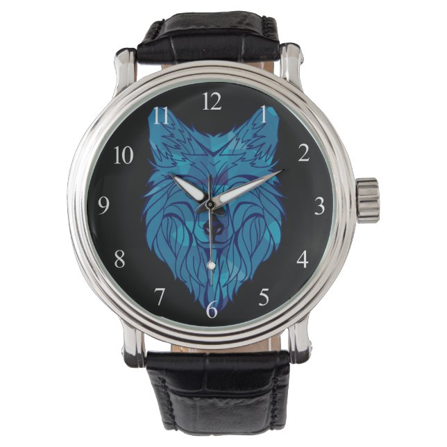 Montre Tête de loup bleu Poly (devant)