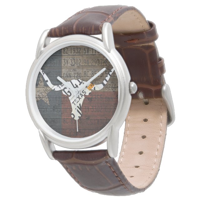 Montre Texas Longhorn Drapeau Licence Plate Art Watch (Incliné)