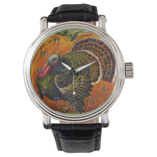 Montre Thanksgiving Turquie devant un Citrouille orange