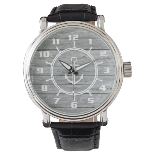 Montre Thème nautique rustique en bois d'aspect authentiq (devant)
