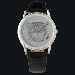 Montre Tibétain Pallas Chat Animaux sauvages Wristwatch<br><div class="desc">Ce visage de cette montre présente un arrière - plan gris et une illustration d'un chat Pallas tibétain dessinée à la main. Fait un cadeau unique pour toute personne qui aime les animaux sauvages. Le chat tibétain Pallas a été nommé d'après Peter Simon Pallas et est un chat sauvage originaire...</div>