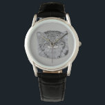 Montre Tibétain Pallas Chat Animaux sauvages Wristwatch<br><div class="desc">Ce visage de cette montre présente un arrière - plan gris et une illustration d'un chat Pallas tibétain dessinée à la main. Fait un cadeau unique pour toute personne qui aime les animaux sauvages. Le chat tibétain Pallas a été nommé d'après Peter Simon Pallas et est un chat sauvage originaire...</div>
