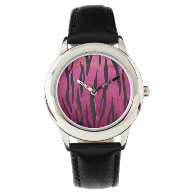 Montre Tiger rose chaud et noir (devant)