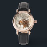 Montre tigres sur neige<br><div class="desc">Maman tigre et enfant marchant sur la neige.</div>