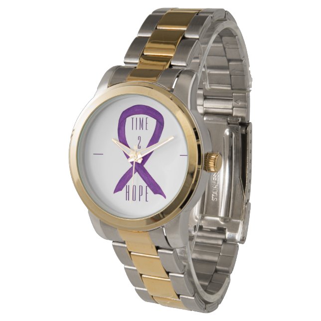 Montre Time 2 Hope Purple Awareness Ribbon Wrist Watch (Incliné)