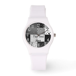 Montre tissu noir et blanc vintage de patchwork