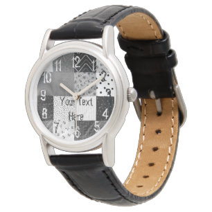 Montre Tissu patchwork noir et blanc vintage