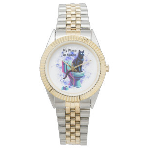 Montre Toilette de chat Noir Cosmique - Vaporwave Surreal