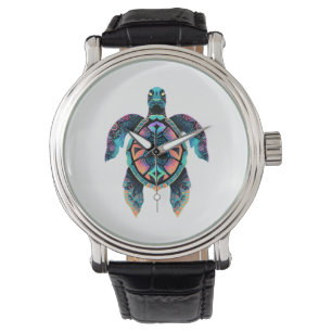 Montre Tortue de mer Mandala Oeuvre d'art animal marin Bo