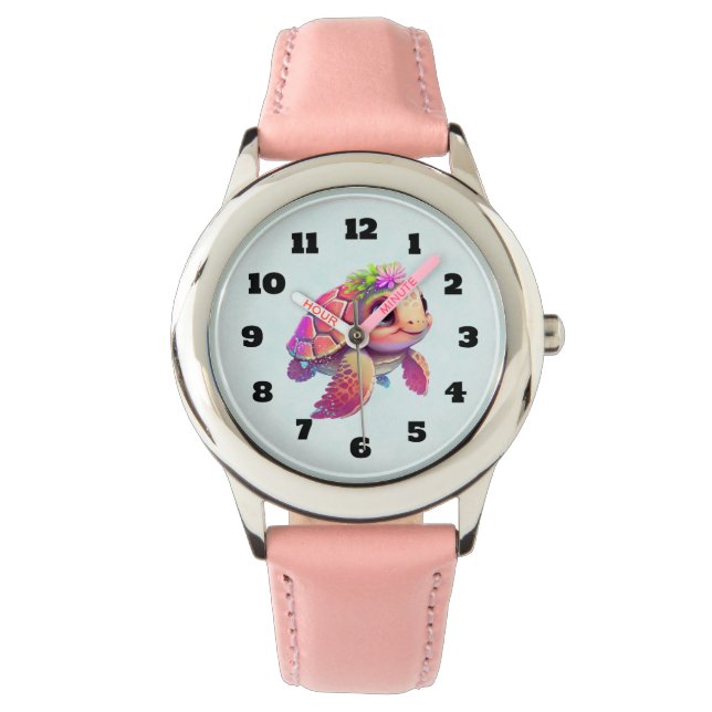 Montre Tortue de mer rose Whimsical & mignon (devant)