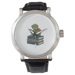 Montre Tortue mignonne lisant sur des livres Vecteur vint