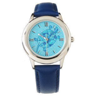Montre Tortue tourbée fractale - cobalt et bleu turquoise