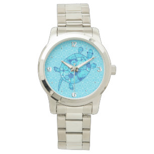 Montre Tortue tourbée fractale - cobalt et bleu turquoise