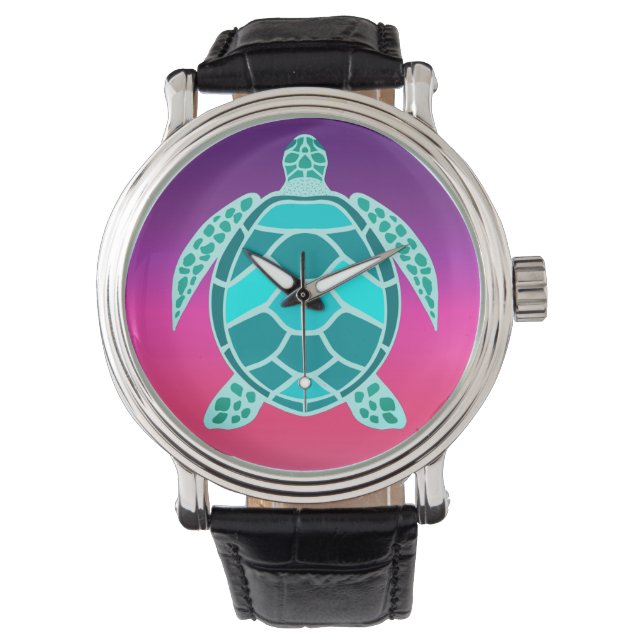 Montre Tortue turquoise bleu vert turquoise (devant)