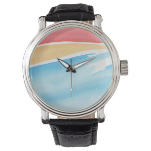 Montre Touches de peinture aquarelle rouge orange et bleu