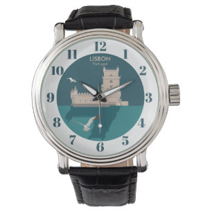 Montre Tour de Belem de Lisbonne dans le style poster vin