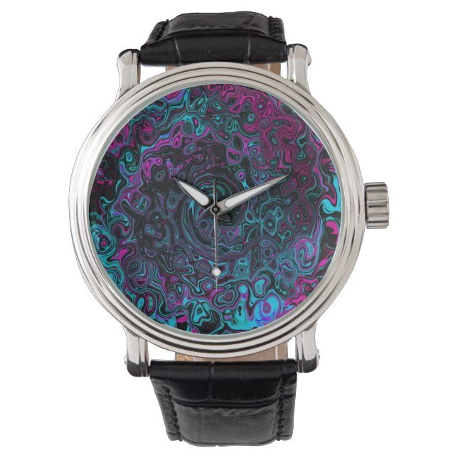 Montre Tourbillon Abstrait Aqua Magenta et Noir (devant)