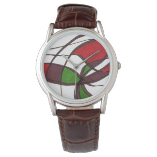 Montre Tourbillons doux en rouge, vert, brun sur blanc