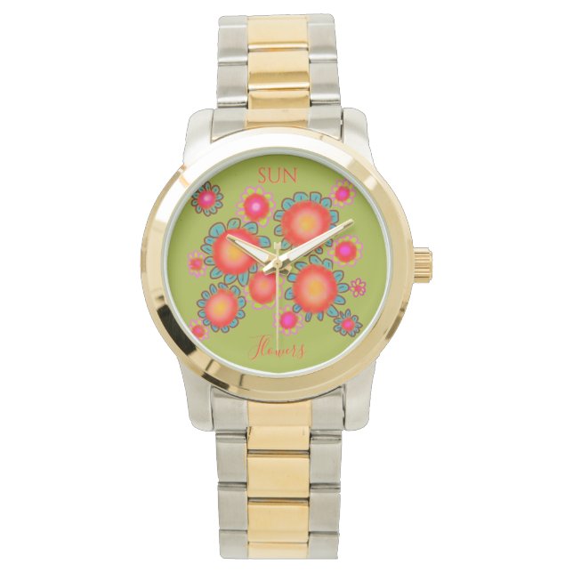 Montre Tournesols rouges Graphique vert  (devant)