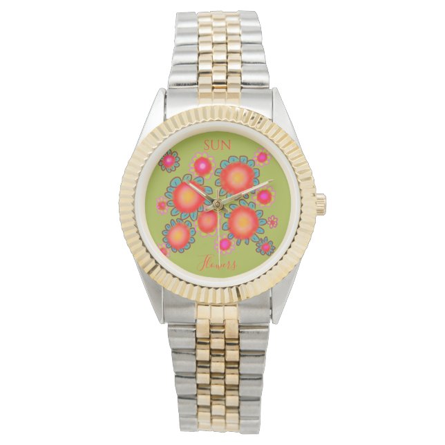 Montre Tournesols rouges Graphique vert  (devant)