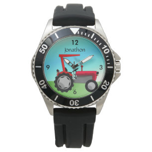 Montre Tracteur rouge vintage personnalisé de ferme